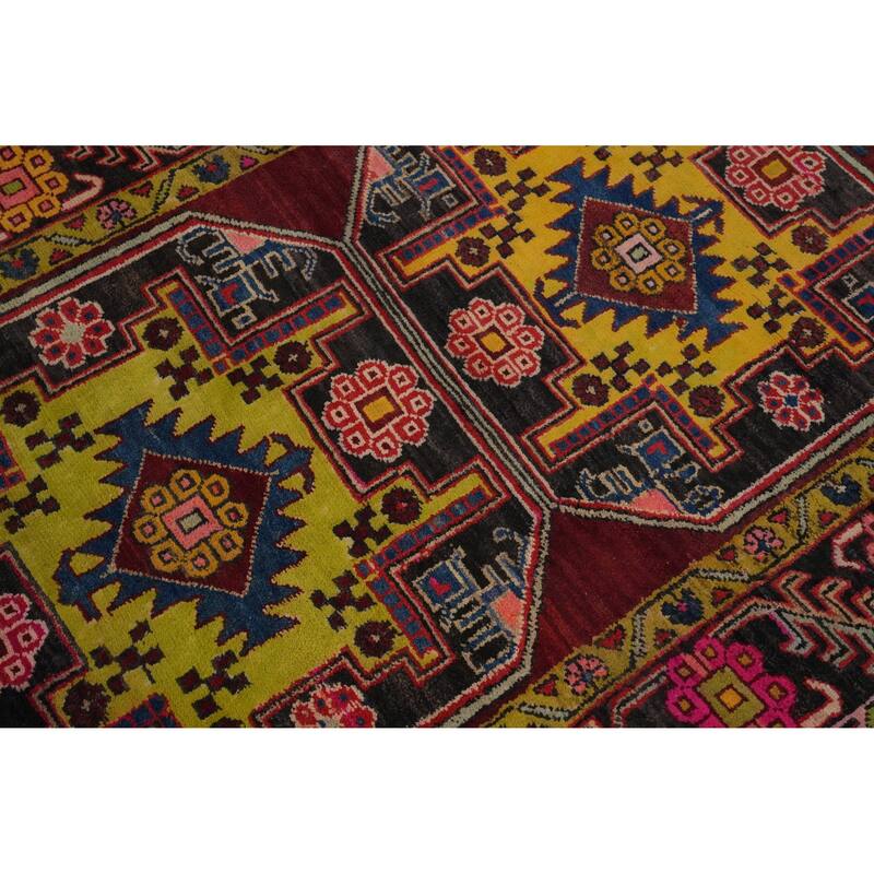 Hand Knotted Oriental 100% Wool Carpet Traditional Geometric Red Heriz Runner Rug - 9' 7'' X 3' 8''