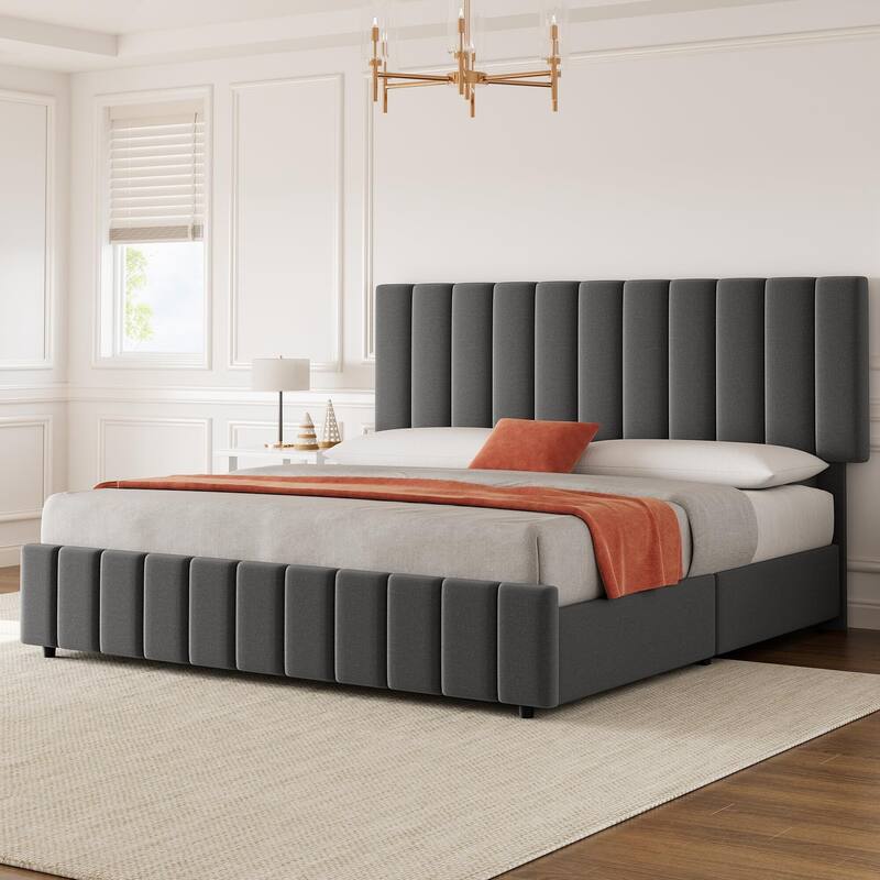 Bed Frame with 4 Storage Drawers and Adjustable Headboard