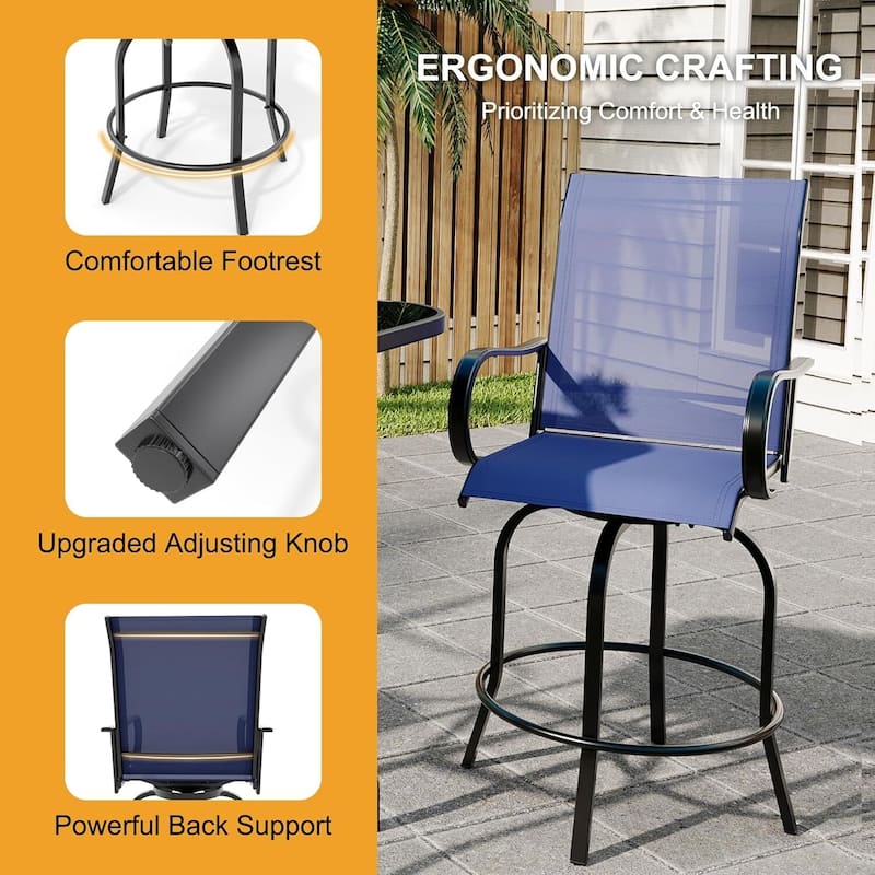 Patio 2 Piece Outdoor Swivel Bar Chairs, Rotating Bar Stools for Deck Lawn Garden Backyard