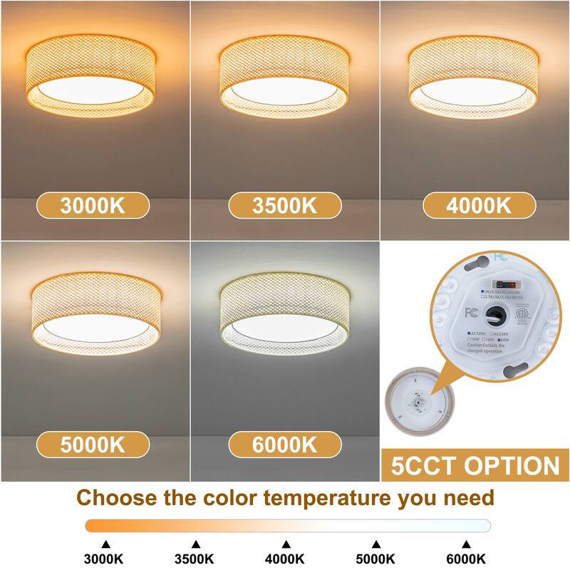 Hand-Woven Rattan Drum Flush Mount Ceiling Light
