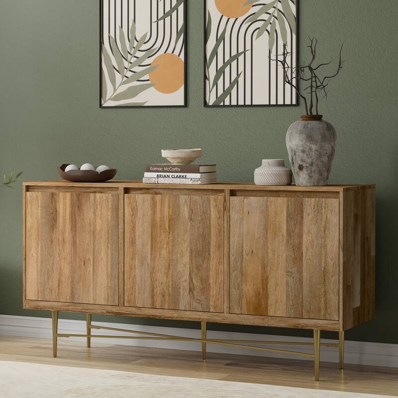Simpli Home Fallon SOLID MANGO WOOD & Iron 60x18" Rectangle Contemporary Sideboard Buffet in Natural - 60 inch Wide - Natural