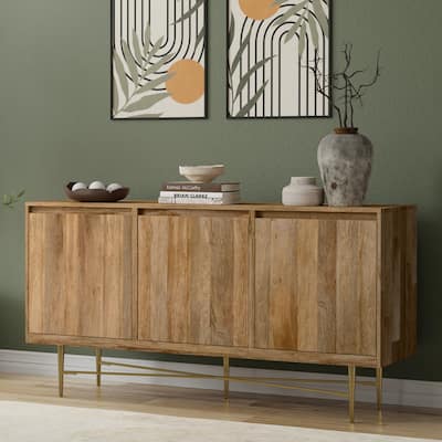 Simpli Home Fallon SOLID MANGO WOOD & Iron 60x18" Rectangle Contemporary Sideboard Buffet in Natural - 60 inch Wide