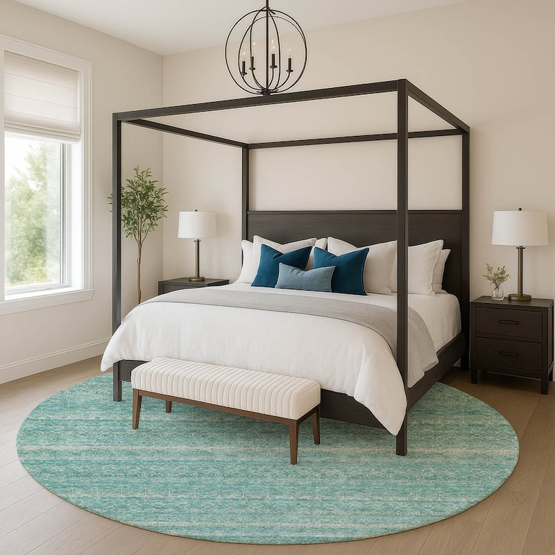 Premium Washable Super Soft Boho Stripes Mayfield Rug - Teal - 8' x 8'