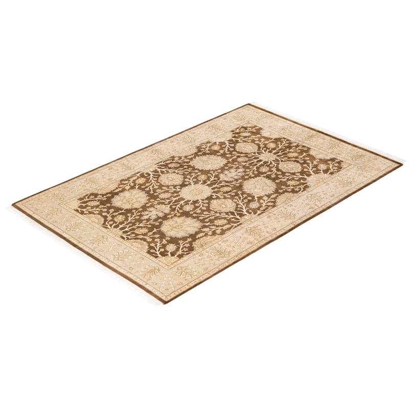 Overton Hand Knotted Wool Traditional Oriental Brown Area Rug - 4' x 6'