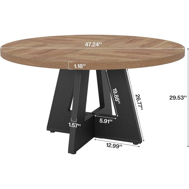 47" Round Conference Table Meeting Room Table with Thickened Top Wood Base Modern Training Desk for Conference/Seminar Room