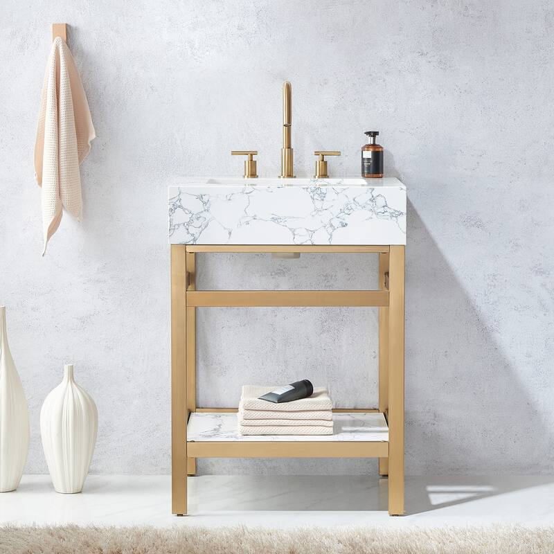Ecija Bath Vanity, Metal Support with Composite Stone Top, no Mirror