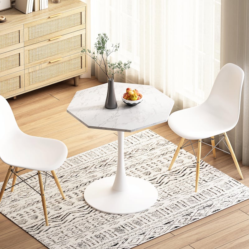 Sleek Octagonal Coffee Table with Printed Marble Top