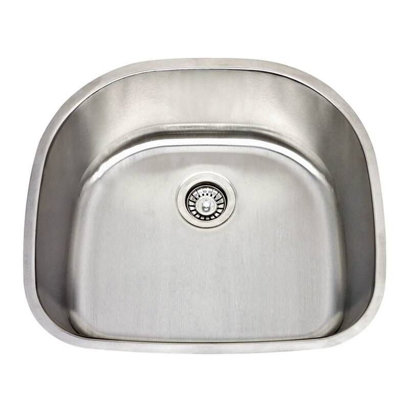 Highpoint Collection 24 Inch D Shape Single Bowl Undermount 18 Gauge Stainless Steel Kitchen Sink with Drain
