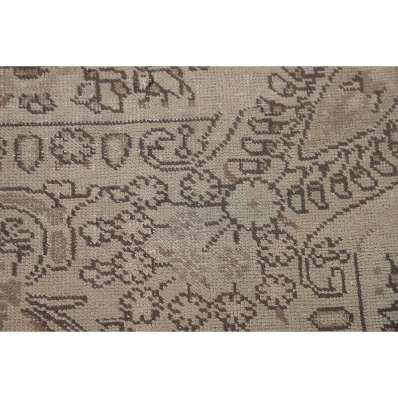 Distressed Tabriz Persian Vintage Rug Hand-Knotted Beige Wool Carpet - 8'0"x 10'7"