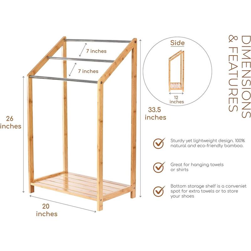 ToiletTree Products Bamboo Towel Rack Holder for Bathrooms (3 Tier) - Freestanding Beach Towel Stand with Towel Organizer