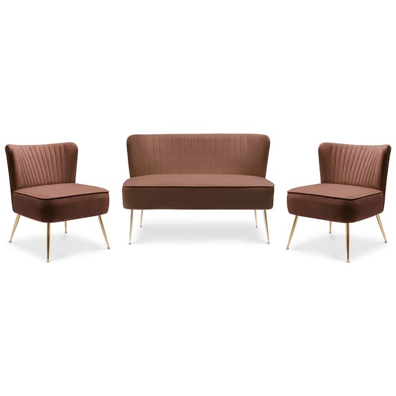 Farrah Upholstered Velvet Polyester Living Room Set With 25 inch Accent Chairs (3-Piece)