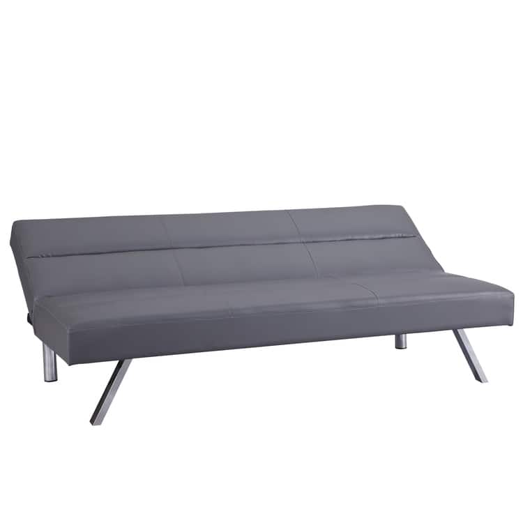 Modern Faux Leather Futon Sofa Bed - Convertible Folding Couch with Chrome Legs, Small Reclining Sofa