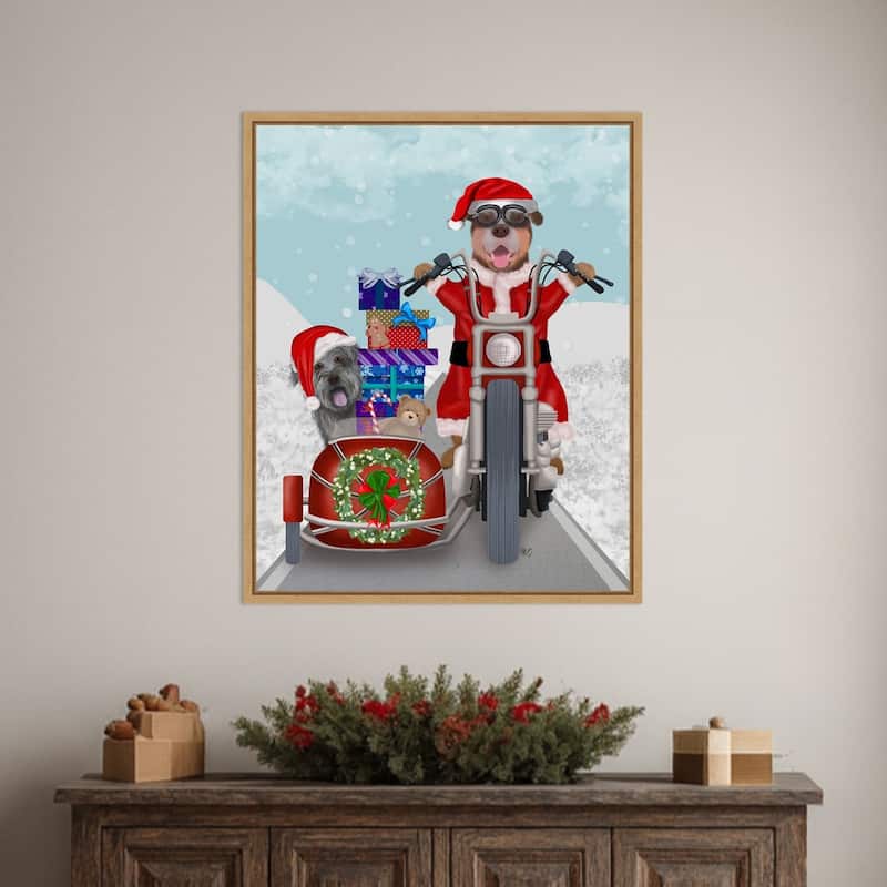 Christmas Mutts Christmas Chopper by Fab Funky (23 x 28 in.), Framed Canvas Wall Art Print - Sylvie Natural