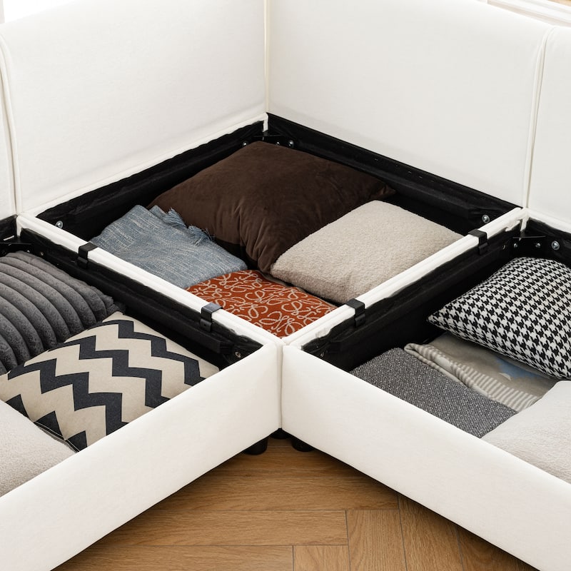 75.5" 2-Seater Chenille Sofa with 2 Ottoman Storage Seats, Cylindrical Backrest and Modular Design