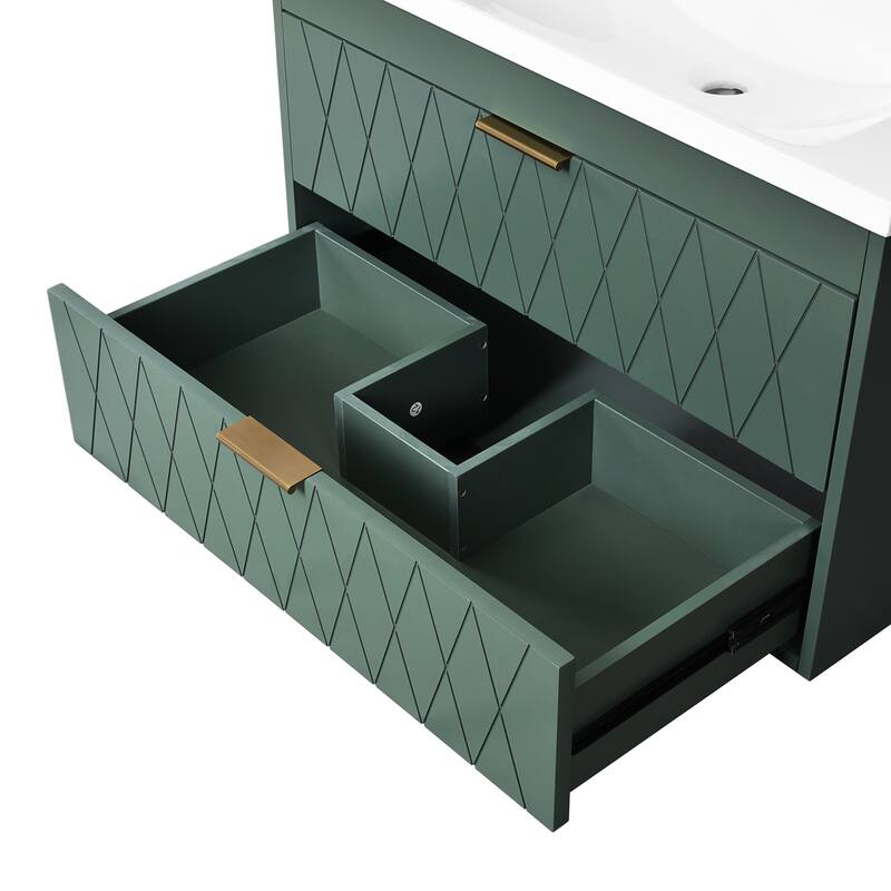 30" Wall Mounted Bathroom Vanity with Resin Sink, Floating Solid Wood Frame Bathroom Storage Cabinet with 2 Drawers - 30 Inch
