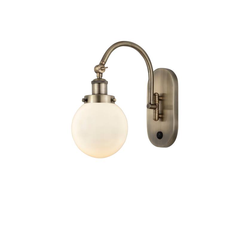Innovations Lighting 918-1W-13-6 Beacon Sconce Beacon 13" Tall Wall - Antique Brass / Matte White