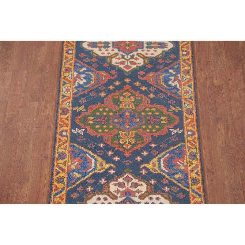 Blue Kazak Oriental Runner Rug Wool Carpet - 2'7"x 9'9"