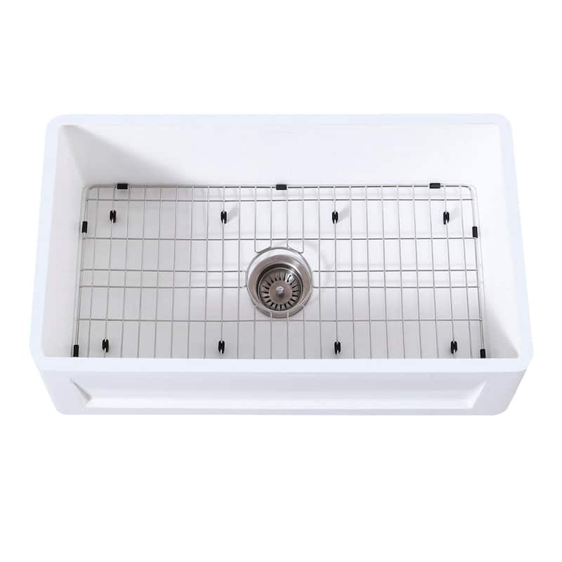 Kingston Brass Arcticstone 30" Farmhouse Single Basin Stainless Steel - Matte White / Brushed Stainless Steel