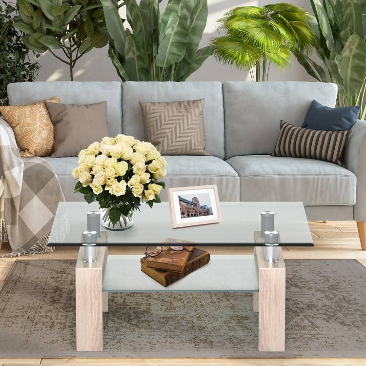 Rectangle Glass Table with Metal Legs for Living Room - 39" x 23.5" x 17.5"