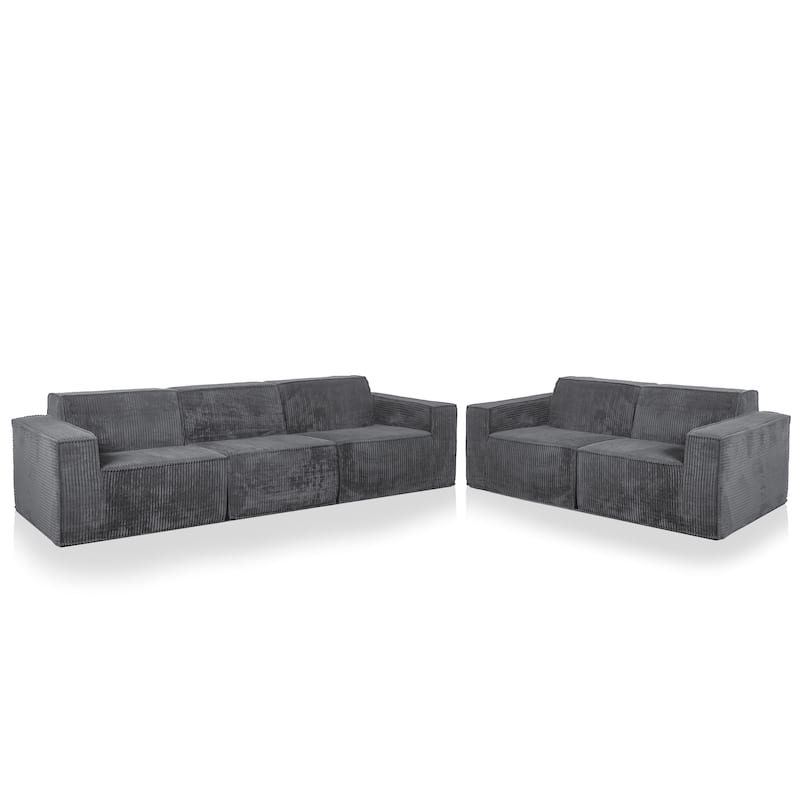 Furniture of America Navir Modern 5-Piece Chenille Foam Modular Sofa and Loveseat Set