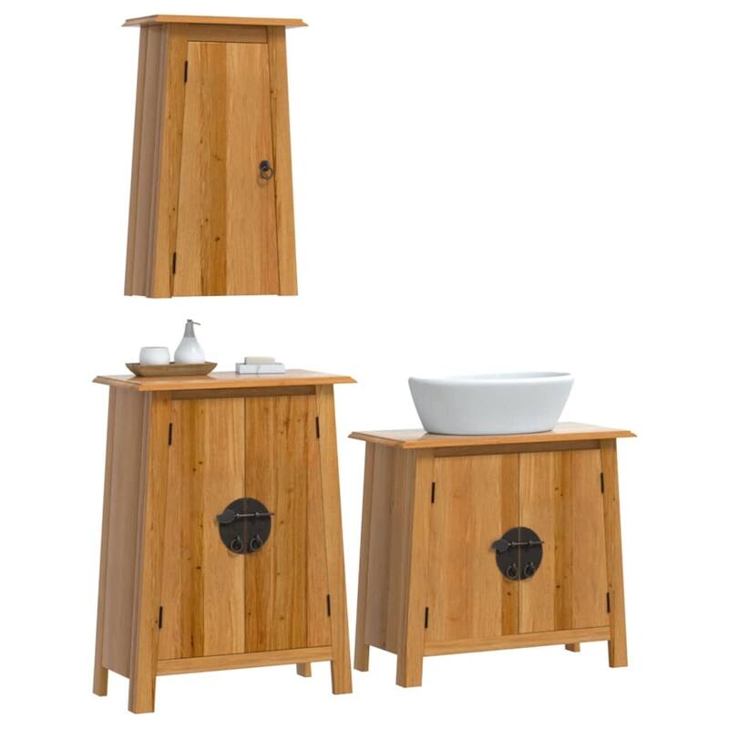 vidaXL Bathroom Furniture Set Wood Tone Solid Pine Wood