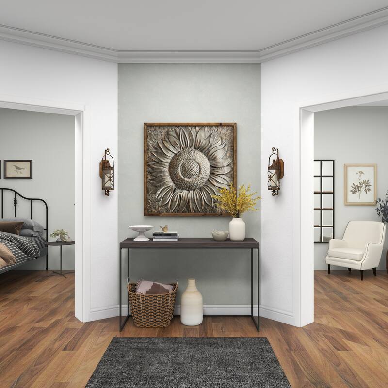 Bronze Metal Suspended Studded Fleur De Lis Wall Sconce with Scroll Details - 7 x 6 x 20