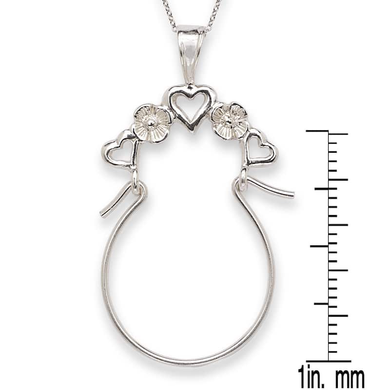 Curata Sterling Silver 18" 5 Heart Ring Charm holder Necklace - 29x42mm