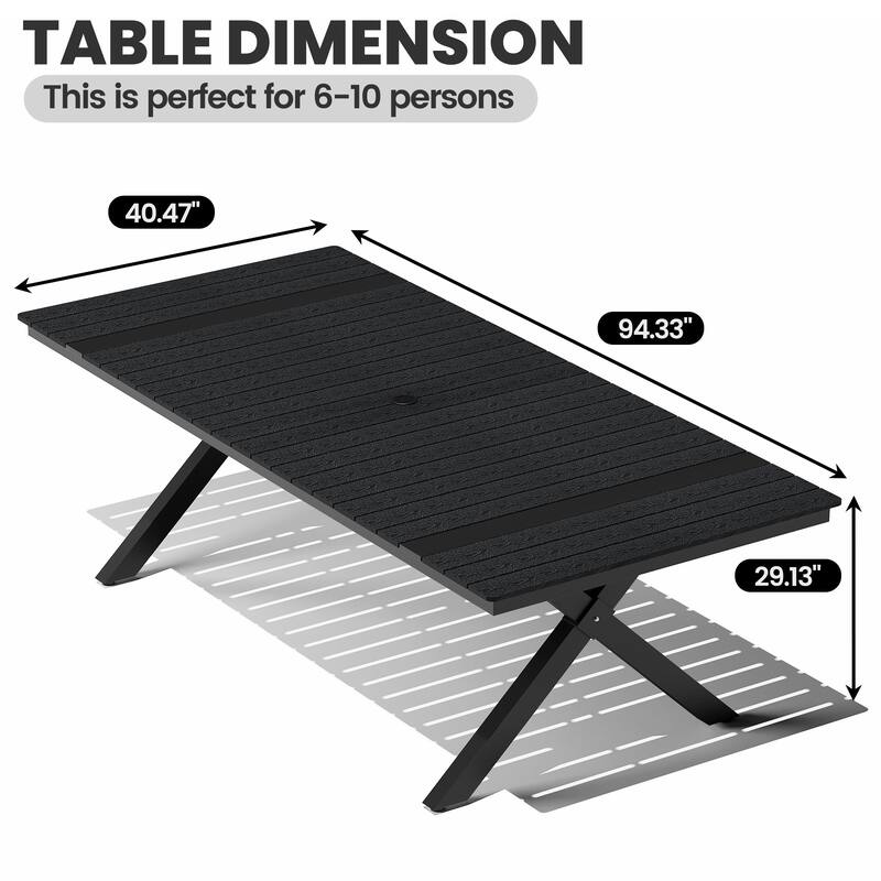Outdoor Patio Aluminum Dining Rectangular Table with Umbrella Hole