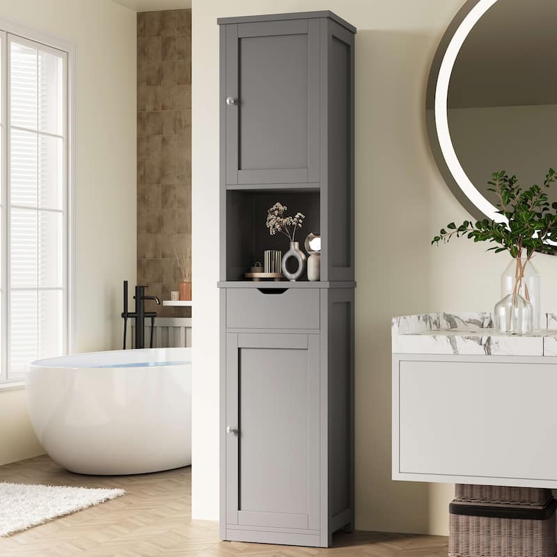 Bathroom Storage Cabinet – Multifunctional Waterproof Organizer with Adjustable Shelves - N/A - Grey