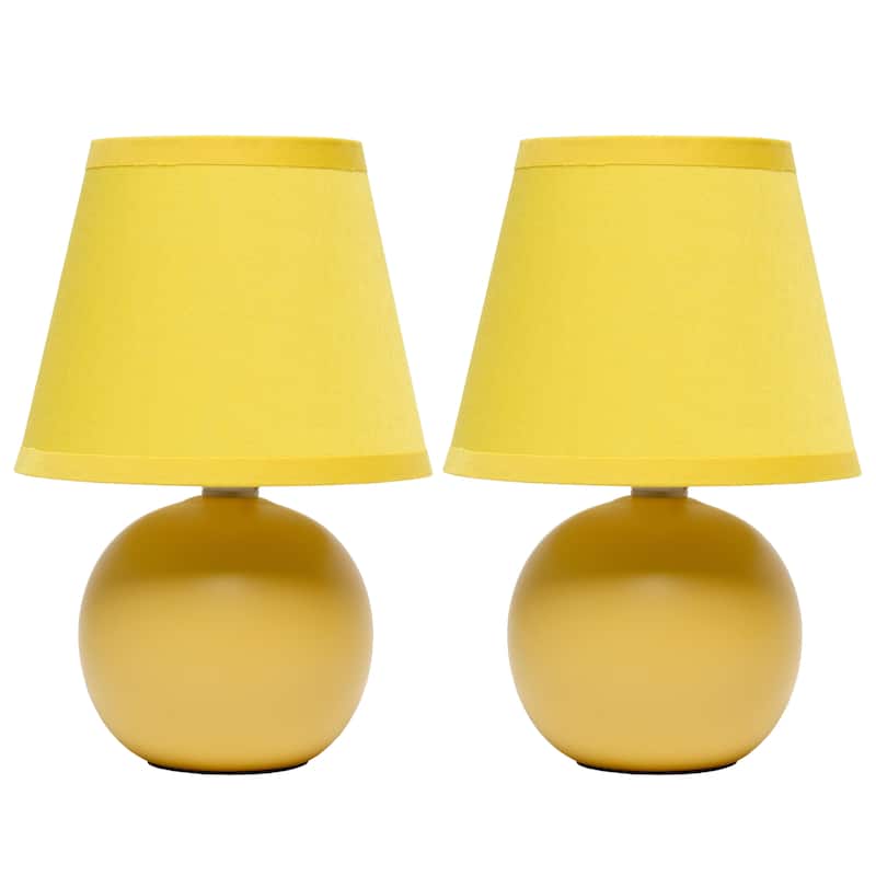 8.66" Petite Orb Lamp Two Pack Set w Matching Fabric Shade - Yellow