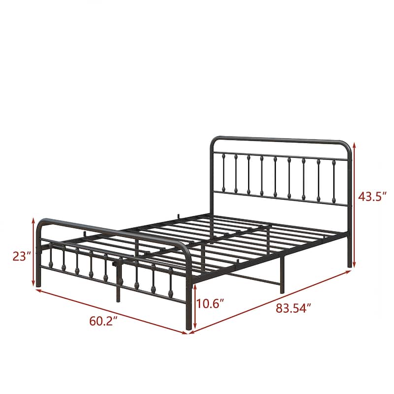Victorian Style Metal Platform Bed Frame with Headboard, Footboard, and Under Bed Storage, Queen Size, Black