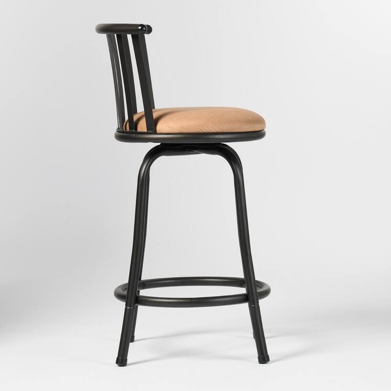 Brown Faux Leather Adjustable Bar Stool Armless with Swivel and Footrest