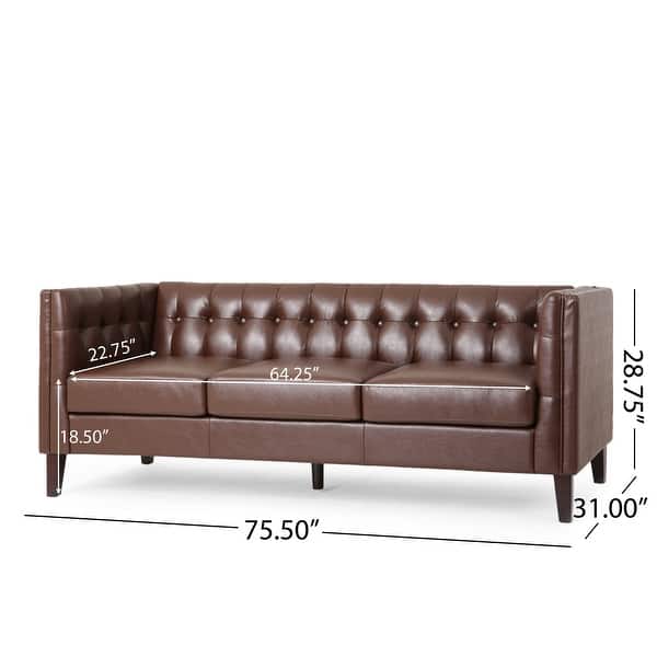 dimension image slide 0 of 3, Pondway Faux Leather Tufted 3 Seater Sofa by Christopher Knight Home