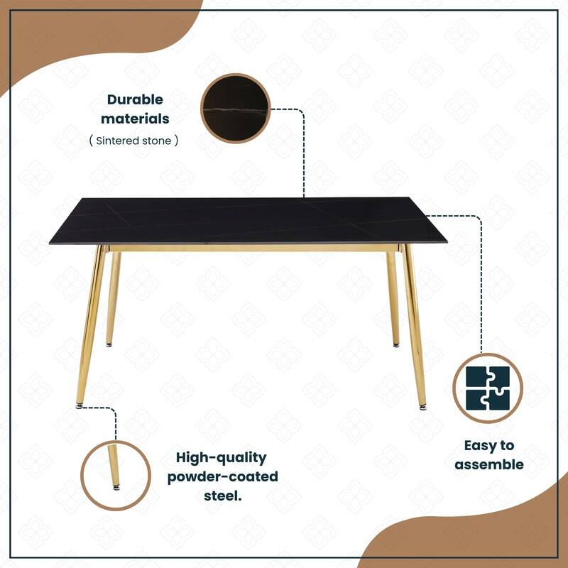 Zayle Dining Table with a 71" Rectangular Top and Gold Steel Base