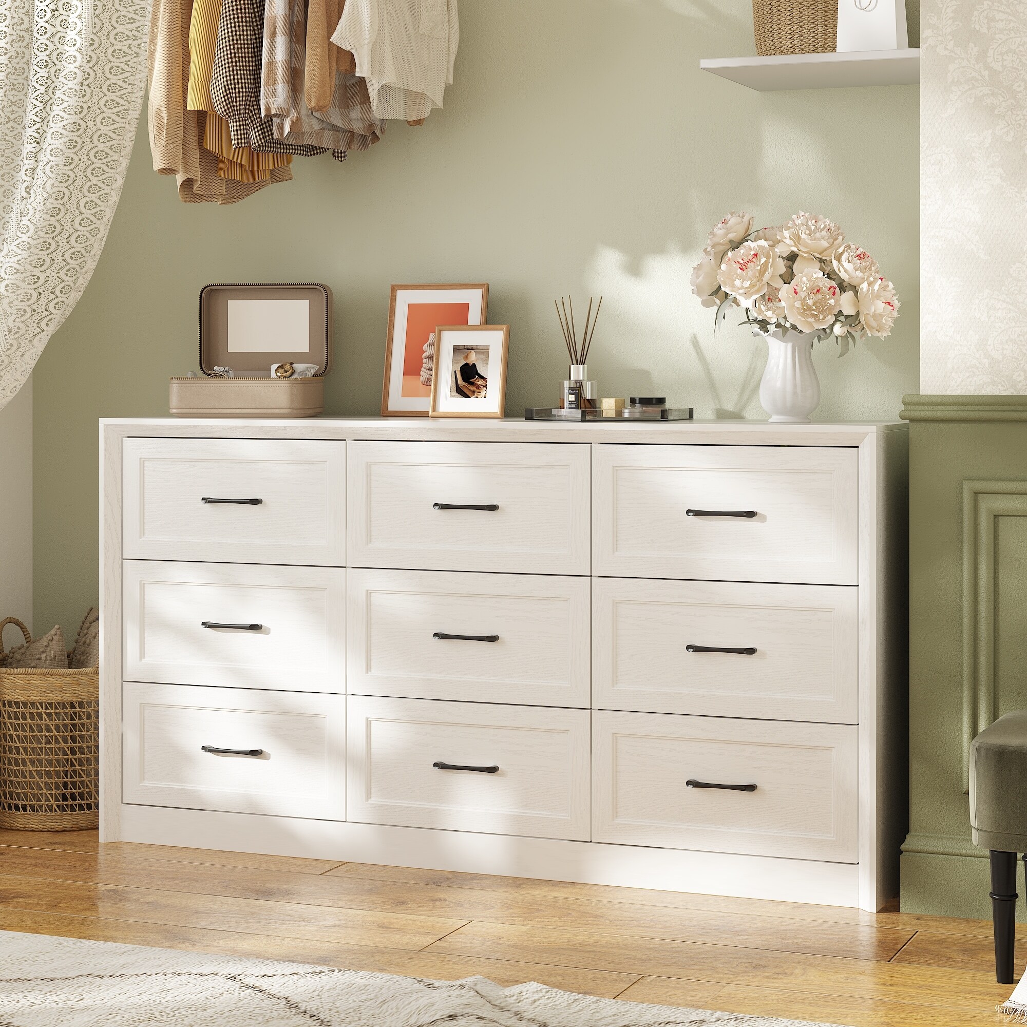 9 Drawers Dresser Large Capacity 62.2" W Sturdy Triple Chest White Brown -  Bed Bath & Beyond - 43215584