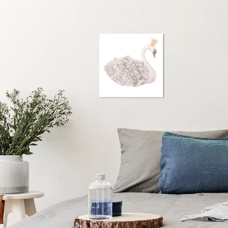 Wynwood Studio Canvas Animals Ballet Bird with Crown White and Light Yellow Traditional Wall Art Canvas Print - 12 x 12