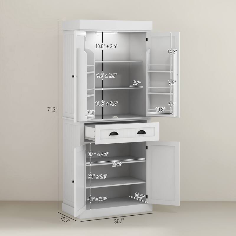 HOMCOM 71" Kitchen Pantry Cabinet with Motion Sensor Light, Tall Storage Cabinet with 6 Door Shelves