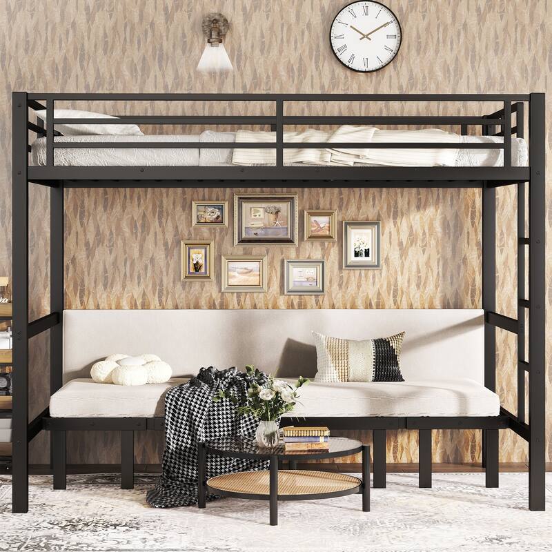 Pull-Out Metal Bunk Bed Set, Twin XL Over Twin XL Size with 3-Section Lower Bunk Extension