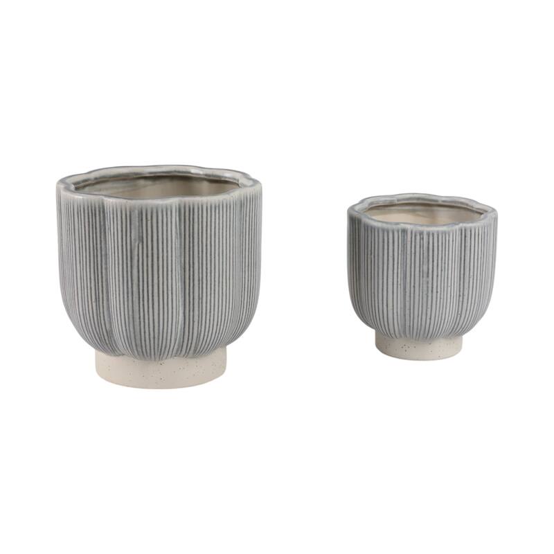 Stoneware Scallop Shaped Planters Decorative Containers (Set of 2) - 5.91" x 5.91" x 5.79"