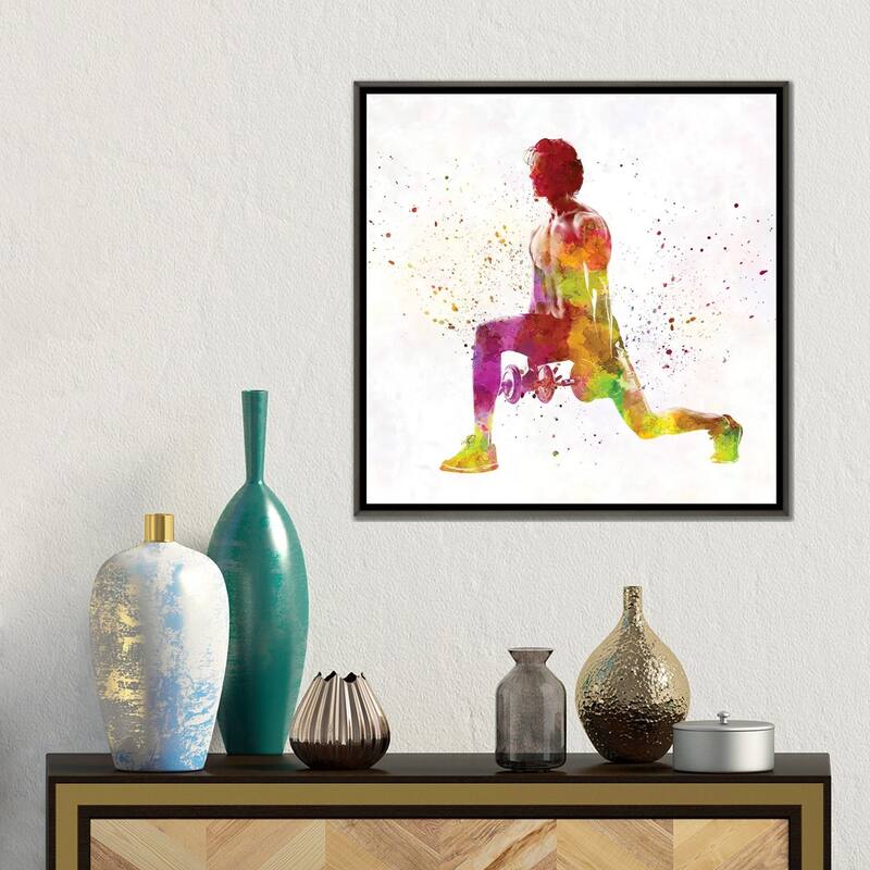 iCanvas "Young Man Practices Fitness In Watercolor XIX" by Paul Rommer Framed
