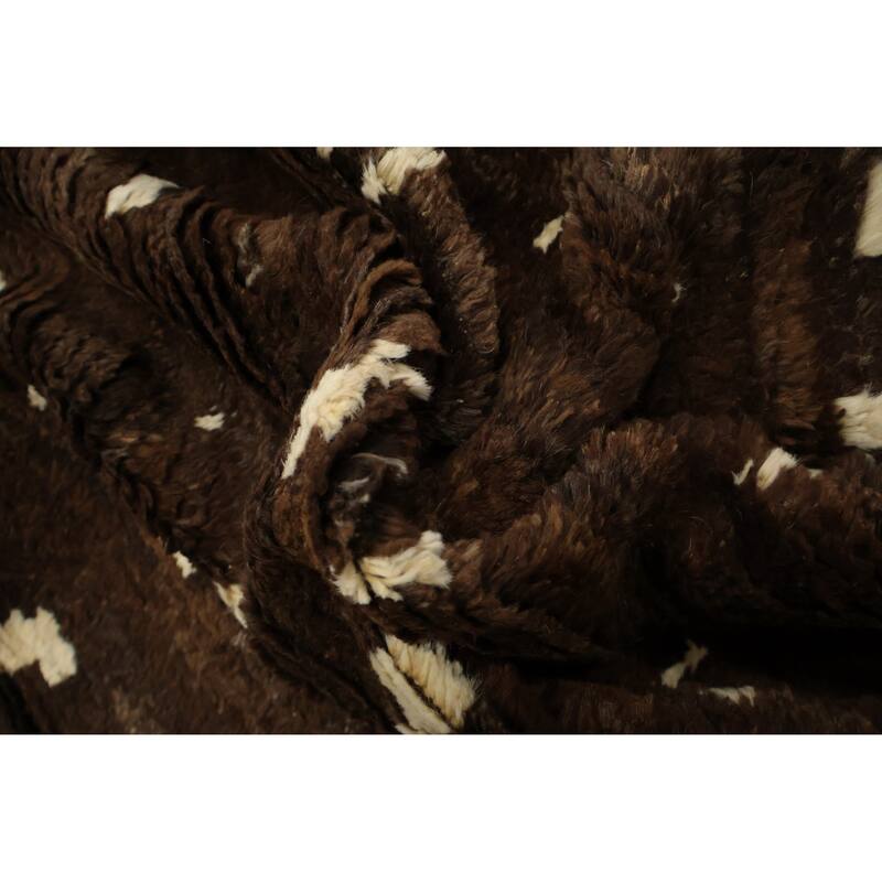 Hand Knotted Oriental 100% Wool Carpet Tribal Abstract Brown Moroccan Area Rug - 8' 7'' X 6' 0''