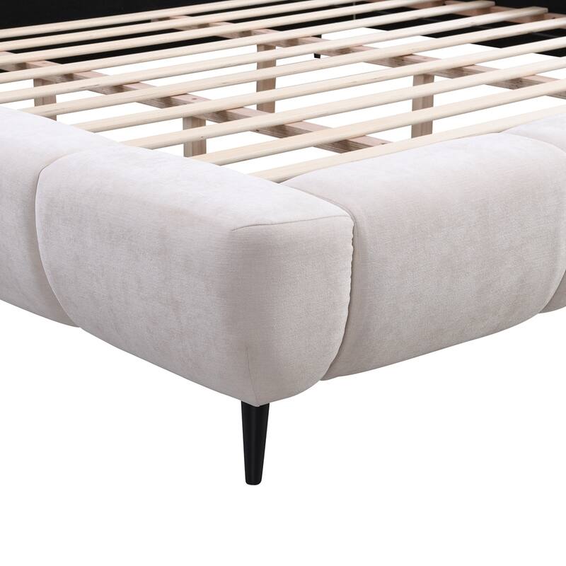 Chenille Fabric King Size Upholstered Platform Bed