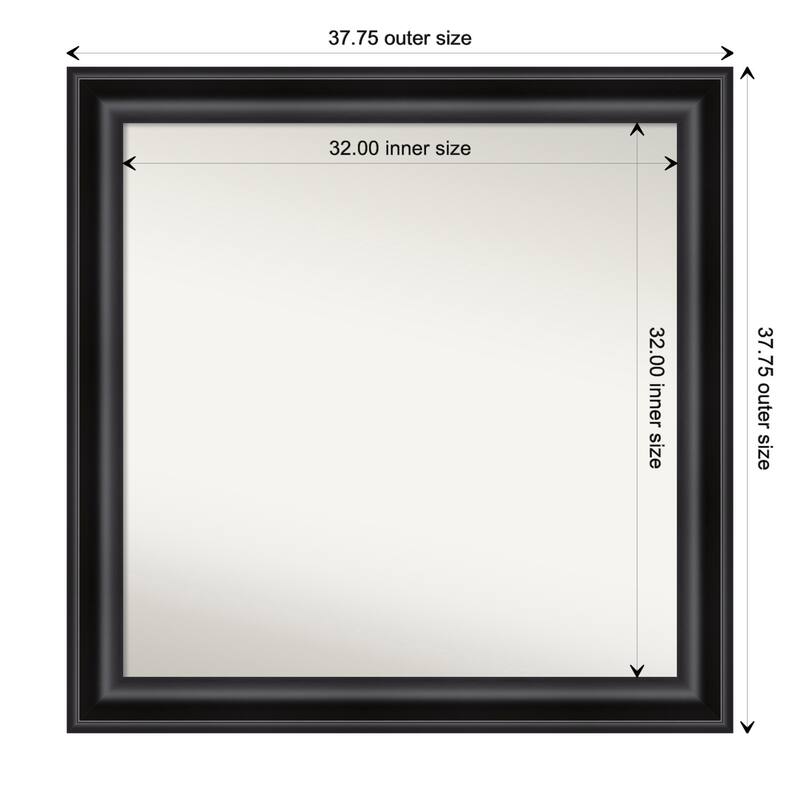 Grand Black Framed Non-Beveled Custom Wall Mirror, Bathroom Vanity Mirror - Outer Size: 37.75 x 37.75