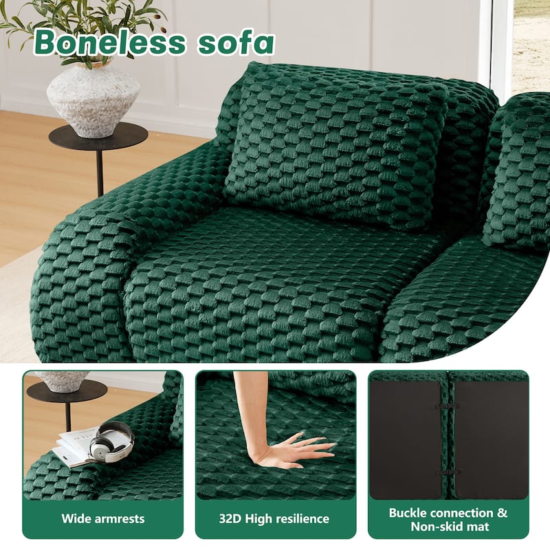 114" Modern Modular Flannelette Sectional Sofa, Oversized 3-Seater Deep Seat Boneless Couch with Buckle Connection