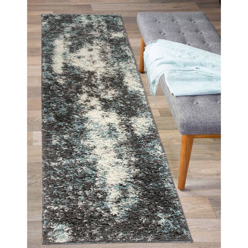 World Rug Gallery Modern Abstract Soft Plush Shag Area Rug - 2' x 7' - Blue