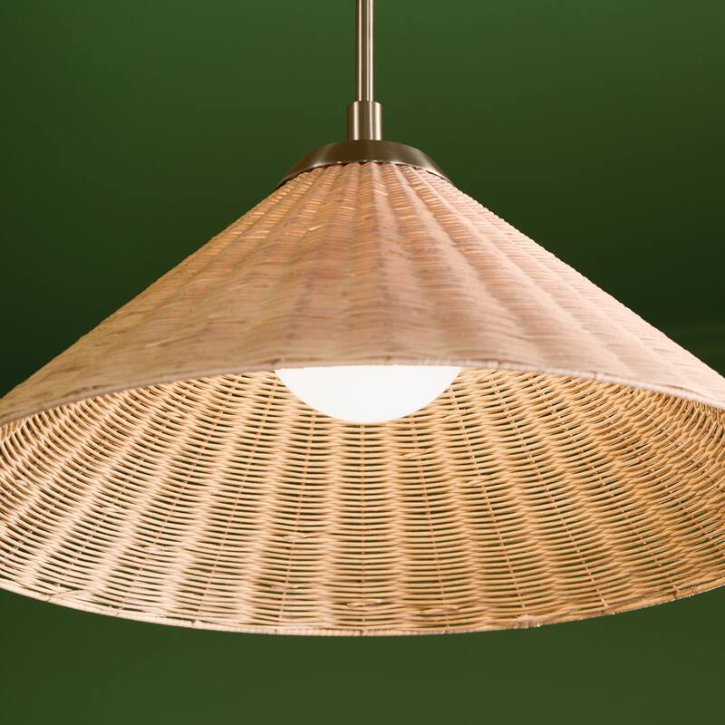 Kichler Lighting Bekah 24.25 Inch 1 Light Convertible Pendant with Opal Glass and Handwoven Rattan Shade in Champagne Bronze