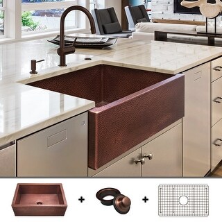 Shop Sinkology Courbet 30" Farmhouse Handmade Antique Copper Kitchen Sink - Overstock - 10676399