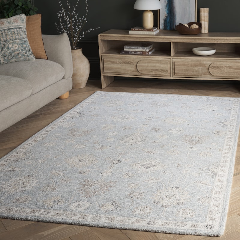 SAFAVIEH Handmade Metro Friederun Wool Rug - 5' x 8' - Light Blue/Ivory