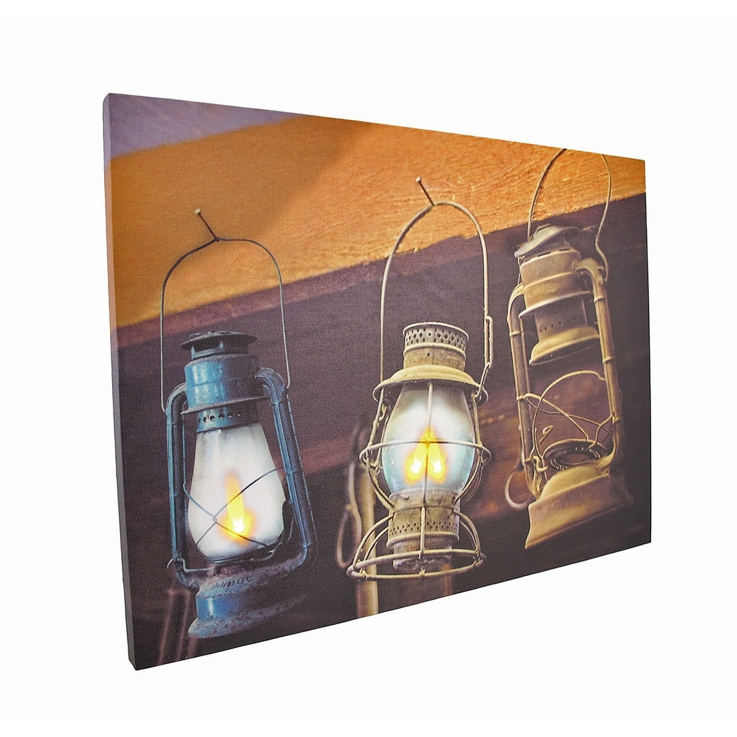 Shop Flickering Led Hanging Lanterns Canvas Wall Hanging Multicolored On Sale Overstock 16940682