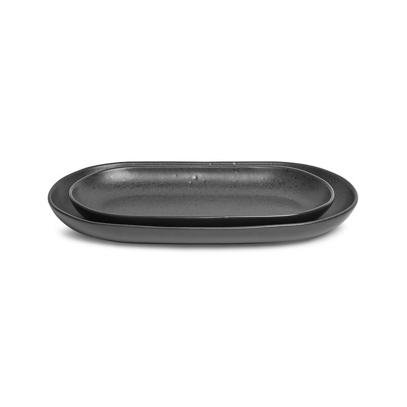 Sango Anderson Black Large Ceramic Serving Platters Set of 2, 14/12 Inch - Black